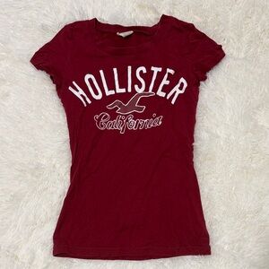 Hollister Women's Deep Red California Logo Short Sleeve Tee